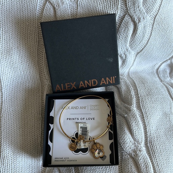 ALEX AND ANI Crystal Paw Prints of Love Charm Bangle Gold Bracelet - Picture 3 of 7